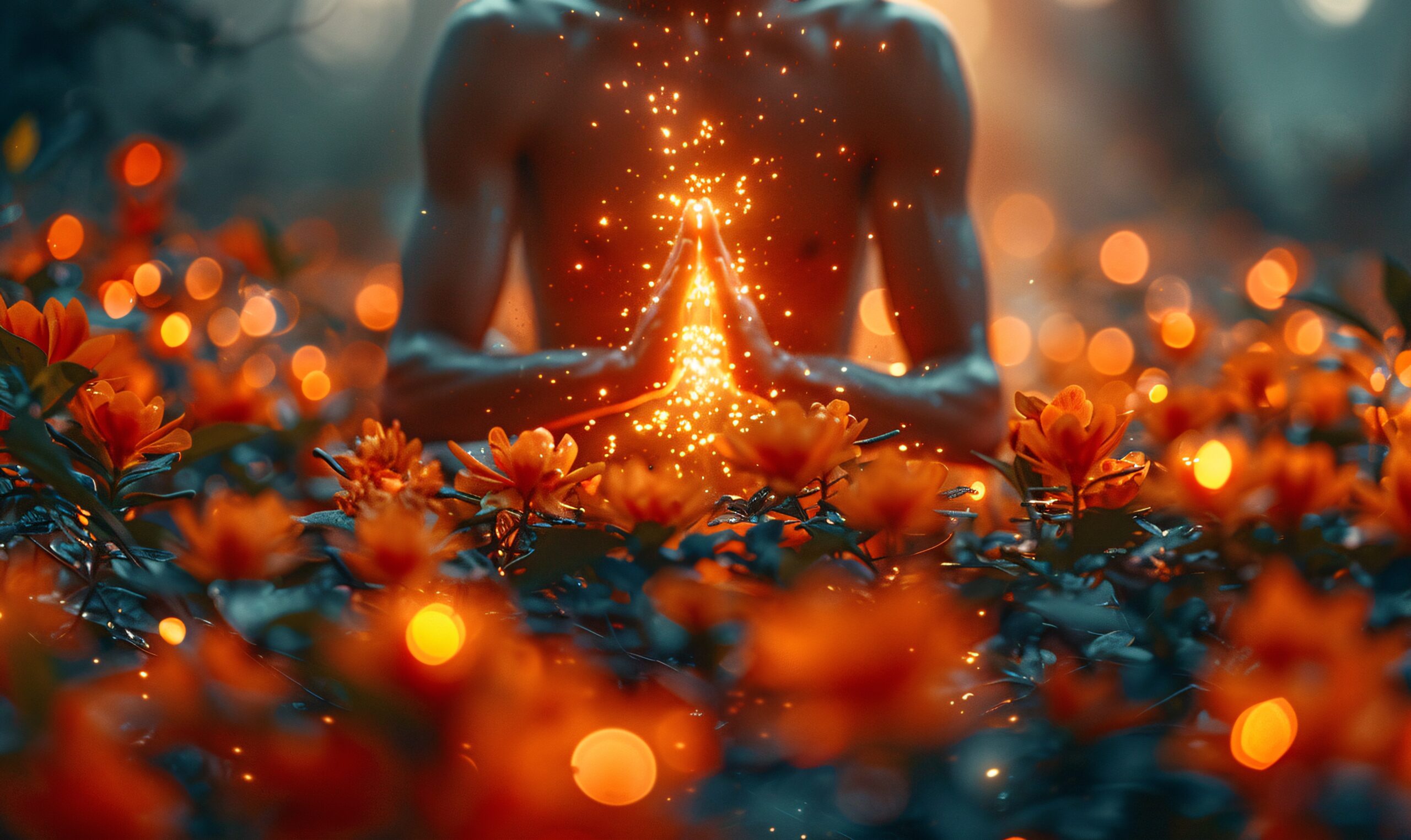 Man fantasy setting practicing yoga mindful meditation